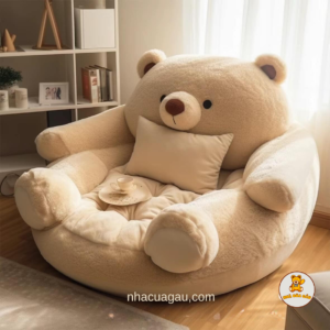 ghế bệt hình gấu teddy màu be